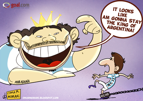 Cartoon: Maradona the King (medium) by omomani tagged maradona,messi,argentina,barcelona,copa,america