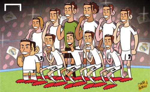Cartoon: Men in the mask Ronaldo facade (medium) by omomani tagged champions,league,cristiano,ronaldo,real,madrid