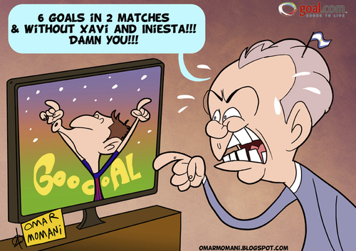 Cartoon: Messi Hat-tricks (medium) by omomani tagged argentina,barcelona,champions,league,la,liga,messi,sabella,spain