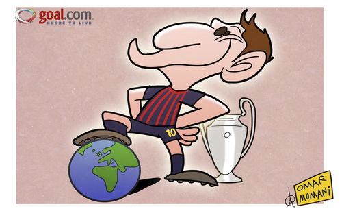 Cartoon: Messi stamps his mark (medium) by omomani tagged argentina,barcelona,champions,league,la,liga,messi,spain