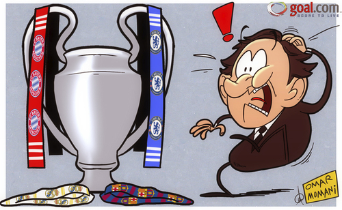 Cartoon: Michel reacts to Bayern v Chelse (medium) by omomani tagged barcelona,bayern,munich,champions,league,chelsea,michel,platini,real,madrid
