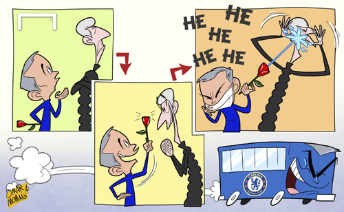 Cartoon: Mourinho and Wenger set to clash (medium) by omomani tagged chelsea,mourinho,premier,league,wenger