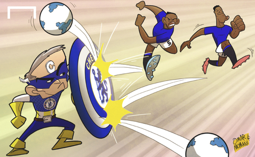 Cartoon: Mourinho sees off Everton (medium) by omomani tagged chelsea,etoo,everton,mourinho,premier,league,romelu,lukaku