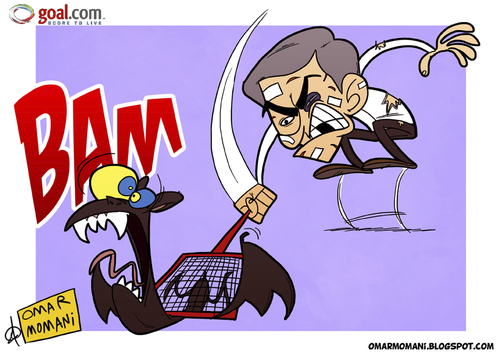 Cartoon: Mourinho VS the bats (medium) by omomani tagged la,liga,mourinho,portugal,real,madrid,spain,valencia