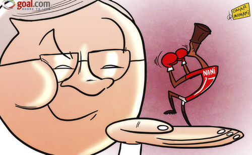 Cartoon: Nani ready to face Sir Alex (medium) by omomani tagged ferguson,nani,manchester,united