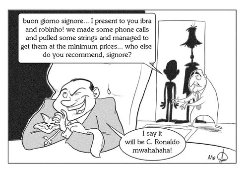 Cartoon: Next Mission (medium) by omomani tagged silvio,berlusconi,and,adriano,galliani