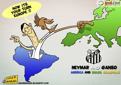 Cartoon: Neymar and Ganso (medium) by omomani tagged neymar,ganso,santos,brazil