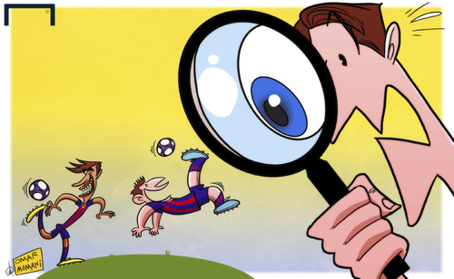 Cartoon: Neymar and Messi (medium) by omomani tagged barcelona,messi,michael,laudrup,neymar