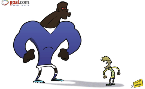 Cartoon: Neymar left in Balotellis shadow (medium) by omomani tagged balotelli,brazil,italy,neymar