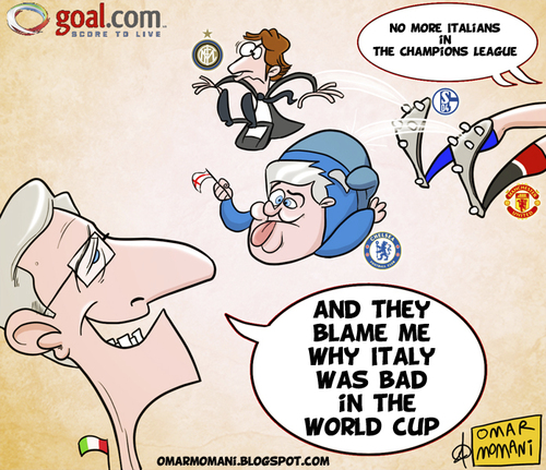 Cartoon: No more Italiano (medium) by omomani tagged leonardo,ancelotti,lippi,inter,milan,chelsea,shalke,manchester,united,italy,brazil,champions,league,serie,premier,bundsliga