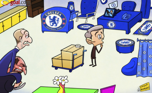 Cartoon: No place like home Mourinho (medium) by omomani tagged abramovich,chelsea,mourinho,rafael,benitez,real,madrid