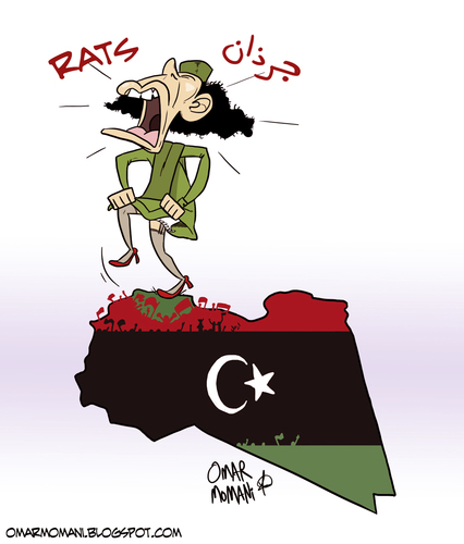 Cartoon: Of Mice and Gaddy (medium) by omomani tagged gaddafi,rats,libya