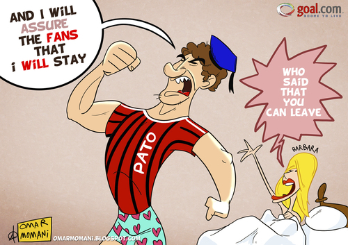 Cartoon: Pato and Barbara (medium) by omomani tagged pato,barbara,berlusconi,ac,milan,serie,italy,brazil,football,soccer,cartoon