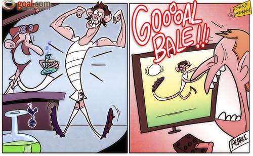 Cartoon: Pearce stunned by Bale (medium) by omomani tagged gareth,bale,gb,stuart,pearce,tottenham,villas,boas