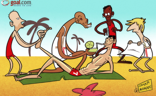 Cartoon: Ronaldo winds down (medium) by omomani tagged cristiano,ronaldo,euro,2012,fabio,coentrao,meireles,nani,pepe,portugal