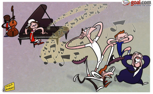 Cartoon: Rosicky Mozart (medium) by omomani tagged tomas,rosicky,gervinho,gareth,bale,juan,mata,villas,boas,rafael,benitez,chelsea,arsenal,tottenham,premier,league