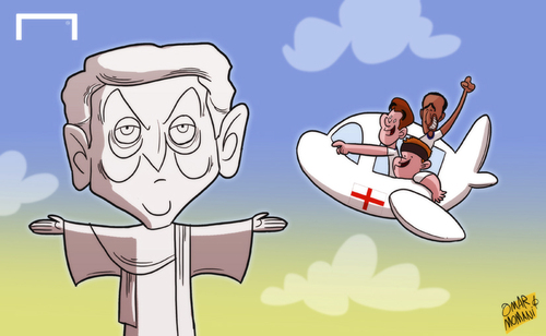 Cartoon: Roy The Redeemer leads England (medium) by omomani tagged andros,townsend,england,rooney,roy,hodgson,steven,gerrard,world,cup,qualifications
