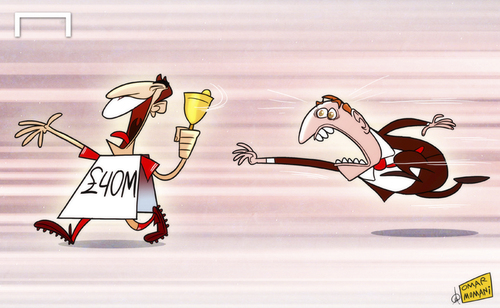 Cartoon: Sandwich man Suarez (medium) by omomani tagged brendan,rodgers,liverpool,suarez