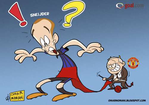 Cartoon: Sneijder deal to Man Utd (medium) by omomani tagged sneijder,ferguson,manchester,united,inter,milan,holland,scotland,england,italy,seire,premier,league