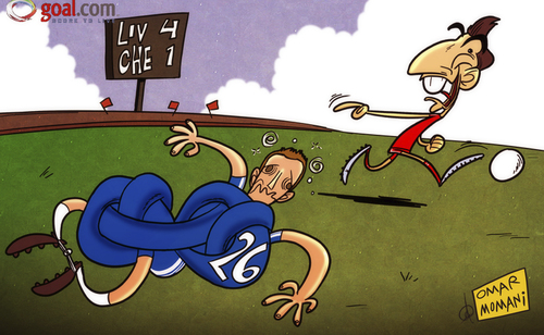 Cartoon: Suarez has Terry tied up in knot (medium) by omomani tagged chelsea,john,terry,liverpool,premier,league,suarez