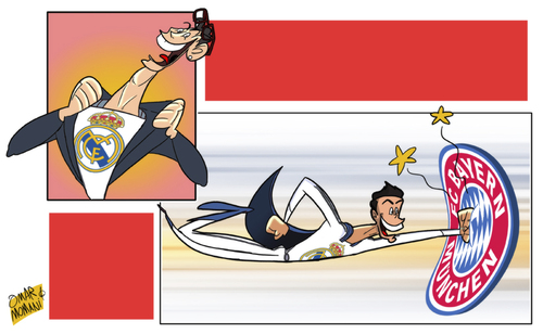 Cartoon: Super Cristiano Ronaldo (medium) by omomani tagged bayern,munich,champions,league,cristiano,ronaldo,real,madrid