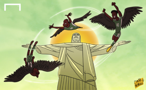 Cartoon: Super Eagles book World Cup spot (medium) by omomani tagged jon,obi,mikel,nigeria,sunday,mba,victor,moses,world,cup,qualifications