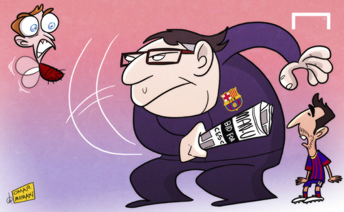 Cartoon: Tata warns Moyes off Fabregas (medium) by omomani tagged barcelona,fabregas,gerardo,martino,manchester,united,moyes
