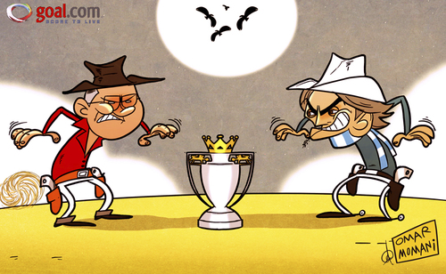 Cartoon: This town aint big enough for 2 (medium) by omomani tagged premier,mancini,united,derby,city,manchester,ferguson,league