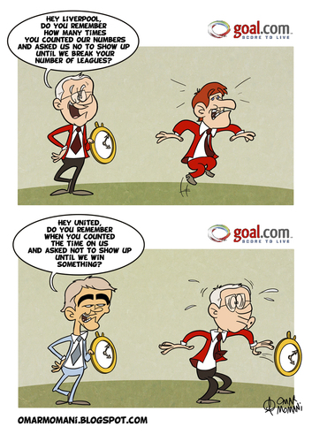 Cartoon: TIMES in the Premier League (medium) by omomani tagged sir,alex,ferguson,dalglish,mancini,manchester,city,united,liverpool,premier,league,england,italy,scotland