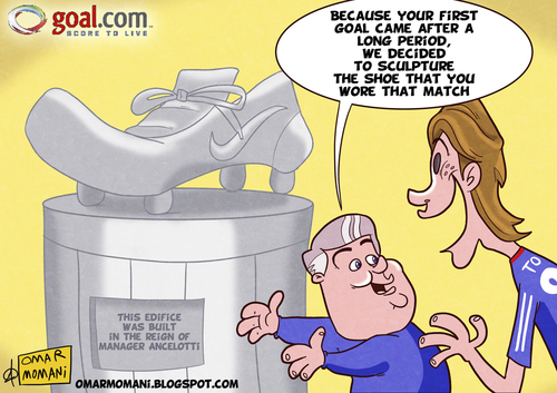Cartoon: Torres Shoe (medium) by omomani tagged fernando,torres,ancelotti,chelsea,statue,premier,legue,football,cartoon,soccer