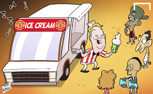 Cartoon: Van Gaal leads frantic Man Utd (medium) by omomani tagged ac,milan,ajax,arturo,vidal,daley,blind,di,maria,juventus,manchester,united,nigel,de,jong,real,madrid,van,gaal