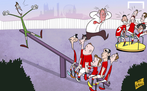 Cartoon: Van Gaal seeking balance (medium) by omomani tagged manchester,united,van,gaal