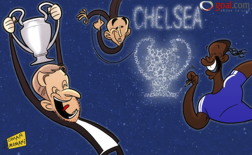 Cartoon: Victory written in the stars (medium) by omomani tagged abramovich,champions,league,chelsea,di,matteo,drogba