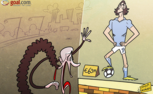 Cartoon: Wenger baulks at lofty Cavani (medium) by omomani tagged wenger,napoli,cavani,arsenal