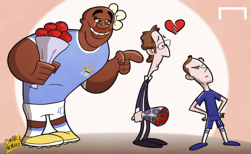 Cartoon: Yaya flirts with spurned PSG bos (medium) by omomani tagged blanc,chelsea,hazard,manchester,city,paris,saint,germain,yaya,toure