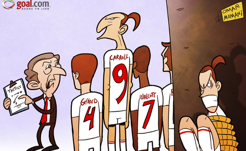 Cartoon: Zlats amazing Carroll (medium) by omomani tagged andy,carroll,england,euro,2012,ibrahimovic,roy,hodgson,steven,gerrard,sweden,theo,walcott