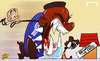 Cartoon: Etoo sees off Drogba (small) by omomani tagged champions,league,chelsea,drogba,etoo,galatasaray,mourinho