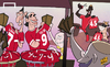 Cartoon: Falcao and Di Maria shirts (small) by omomani tagged balotelli,di,maria,falcao,liverpool,manchester,united