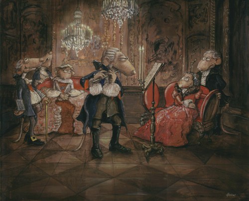 Cartoon: Das Flötenkonzert (medium) by Uschi Heusel tagged flötentöne,musik,sanssouci,friedrich,flöte,ludwig,ratte