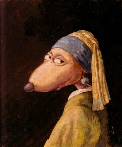 Cartoon: Mädchen mit dem Perlenohrgehän (medium) by Uschi Heusel tagged ratte,ludwig,perlenohrring,regina,delft,vermeer