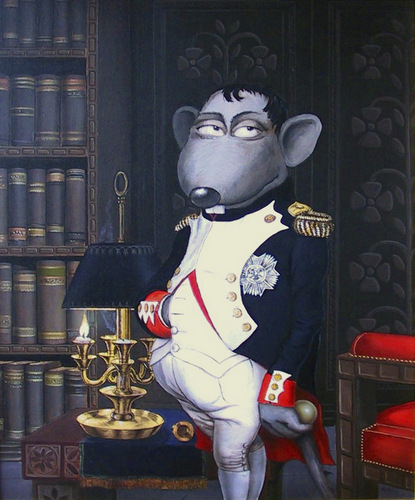 Cartoon: Napoleon in seinem Arbeitszimmer (medium) by Uschi Heusel tagged ratte,ludwig,napoleon,glühbirne,historie,hand