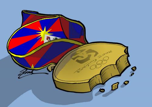 Cartoon: Free Tibet (medium) by andart tagged tibet,free,gold,aid,flag,cookie,starvation,olympic,games