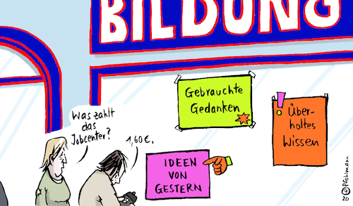 Cartoon: 1.60 für Bildung (medium) by Pfohlmann tagged 2020,hartz,iv,deutschland,sozialpolitik,jobcenter,bildung,secondhand,second,hand,gebraucht,gebrauchtes,billig,sparen,bildungssystem,2020,hartz,iv,deutschland,sozialpolitik,jobcenter,bildung,secondhand,second,hand,gebraucht,gebrauchtes,billig,sparen,bildungssystem