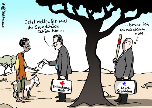 Cartoon: Afrikahilfe (medium) by Pfohlmann tagged karikatur,cartoon,2016,color,farbe,deutschland,entwicklungshilfe,afrika,landraub,landgrabbing,hilfe,müller,csu,entwicklungshelfer,minister,armut,konzerne,globalisierung,ausbeutung,karikatur,cartoon,2016,color,farbe,deutschland,entwicklungshilfe,afrika,landraub,landgrabbing,hilfe,müller,csu,entwicklungshelfer,minister,armut,konzerne,globalisierung,ausbeutung