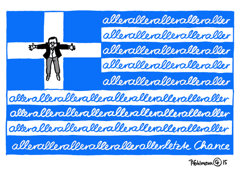 Cartoon: allerletzte Chance (medium) by Pfohlmann tagged karikatur,cartoon,2015,color,farbe,griechenland,eu,tsipras,allerletzte,chance,fahne,flagge,kreuz,reformen,schuldenkrise,europa,reformliste,geldgeber,kredite,verhandlung,staatspleite,pleite,grexit,austritt,karikatur,cartoon,2015,color,farbe,griechenland,eu,tsipras,allerletzte,chance,fahne,flagge,kreuz,reformen,schuldenkrise,europa,reformliste,geldgeber,kredite,verhandlung,staatspleite,pleite,grexit,austritt