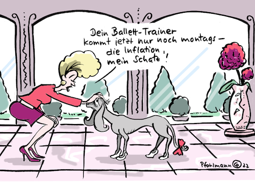 Cartoon: Am Hund sparen (medium) by Pfohlmann tagged inflation,wirtschaft,geld,reichtum,luxus,dekadenz,hund,haustier,ballett,villa,vermögen,inflation,wirtschaft,geld,reichtum,luxus,dekadenz,hund,haustier,ballett,villa,vermögen