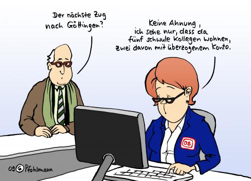Cartoon: Bahn Auskunft (medium) by Pfohlmann tagged db,deutsche,bahn,auskunft,überwachung,bespitzelung,skandal,daten,datenschutz,affäre