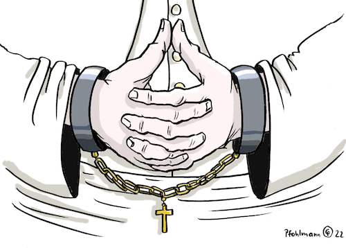 Cartoon: Betende Handschellen (medium) by Pfohlmann tagged kirche,katholisch,papst,missbrauch,gutachten,handschellen,beten,hände,kirche,katholisch,papst,missbrauch,gutachten,handschellen,beten,hände