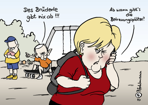 Cartoon: Betreuungsbedarf (medium) by Pfohlmann tagged kinderbetreuung,krippe,kinderkrippe,kindergarten,krippenplatz,merkel,bundeskanzlerin,brüderle,wirtschaftsminister,fdp,schäuble,finanzminister,cdu,spielplatz,sommerpause,bundesregierung,regierung,deutschland,koalition,sparpaket,schwarz,gelb,kinderbetreuung,krippe,kinderkrippe,kindergarten,krippenplatz,angela merkel,bundeskanzlerin,wirtschaftsminister,brüderle,kinder,familie,betreuung,grippe,spielplatz,kita,angela,merkel