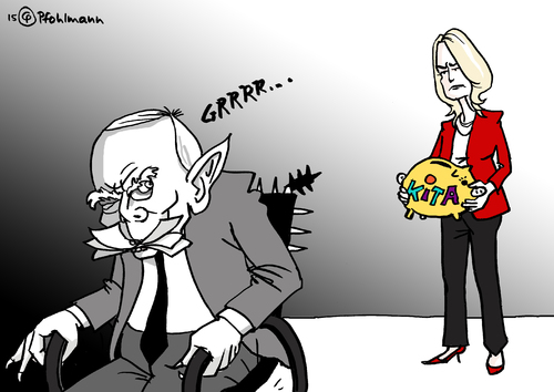 Cartoon: Betreuungsgeld her! (medium) by Pfohlmann tagged karikatur,cartoon,2015,color,farbe,deutschland,betreuungsgeld,finanzminister,familienministerin,schäuble,cdu,schwesig,spd,kita,kitaausbau,kinderbetreuung,verfassungsgericht,urteil,karikatur,cartoon,2015,color,farbe,deutschland,betreuungsgeld,finanzminister,familienministerin,schäuble,cdu,schwesig,spd,kita,kitaausbau,kinderbetreuung,verfassungsgericht,urteil